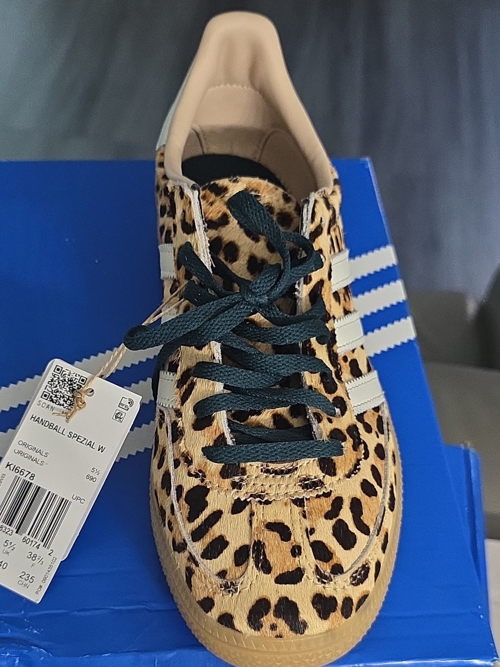 Adidas Handball Spezial W Leopard Print with Cream & Dark Green Laces.